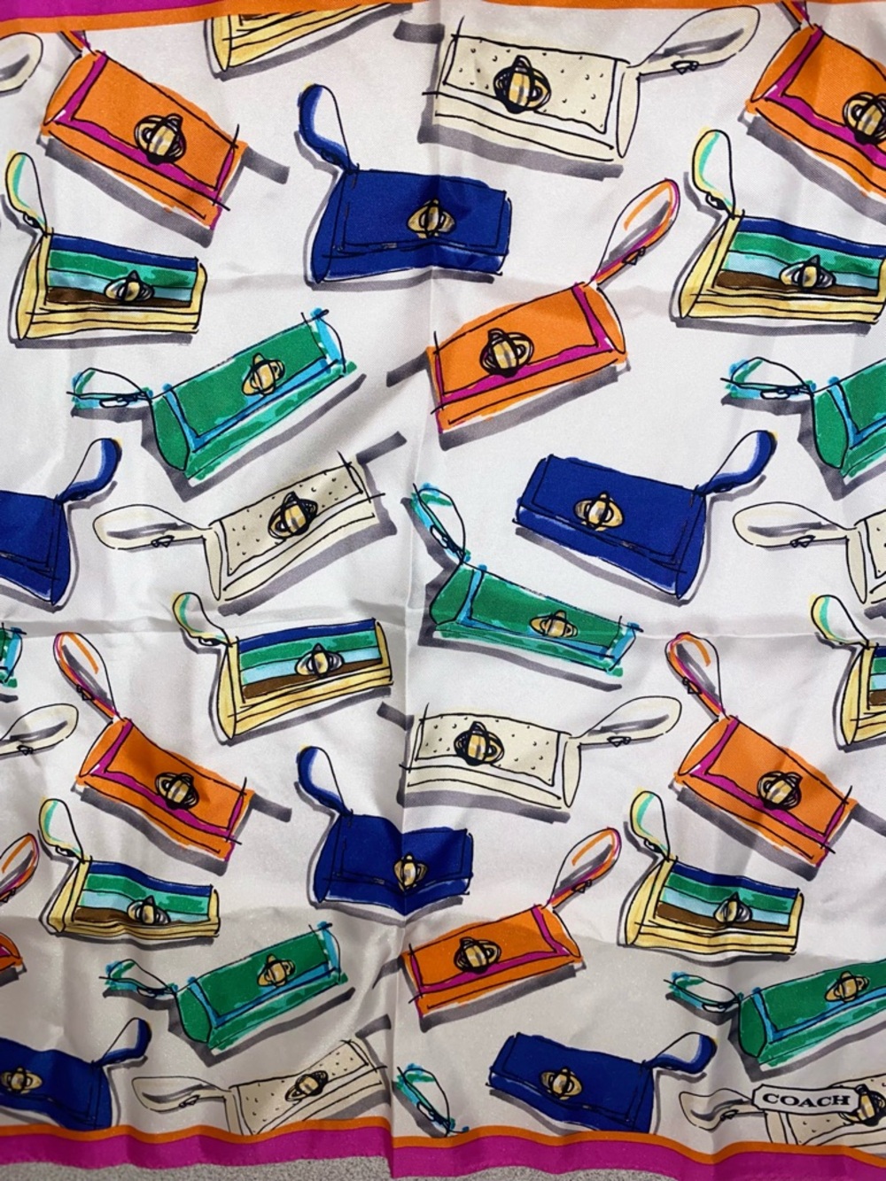 Coach Silk Scarf F98095 Wristlet Print Square 22x22 Multicolor NWT